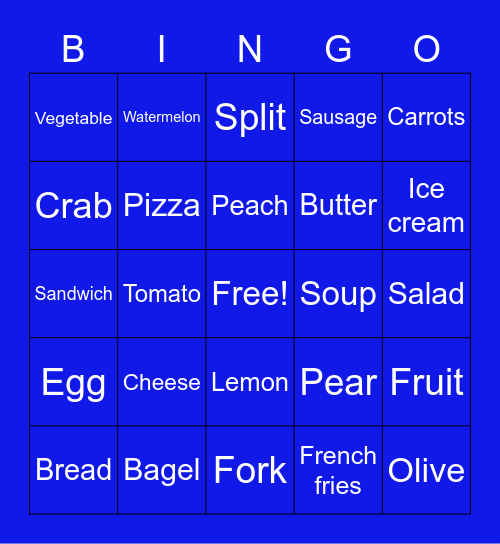 Unit 10 Foods Bingo Card