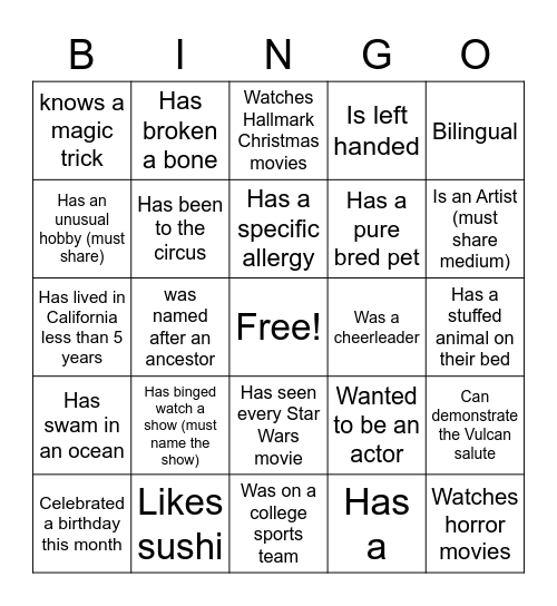 Untitled Bingo Card