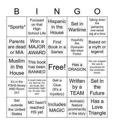 Steve's Room 241 YA BINGO Card