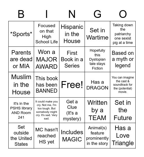 Steve's Room 241 YA BINGO Card