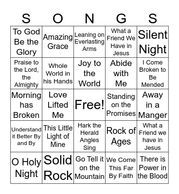 SPIRITUAL SONGS Bingo Card