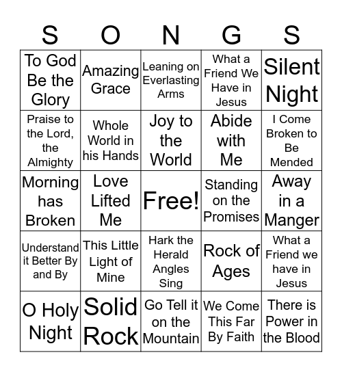 SPIRITUAL SONGS Bingo Card