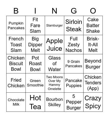 Denny's Bingo Card