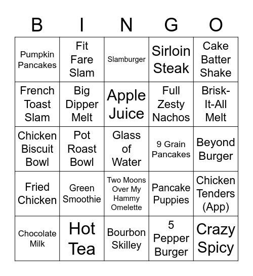 Denny's Bingo Card