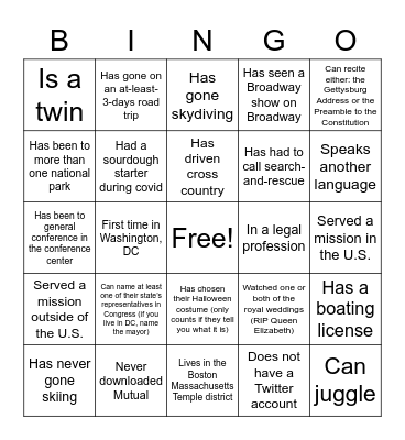 DC YSA Conference Bingo! Bingo Card