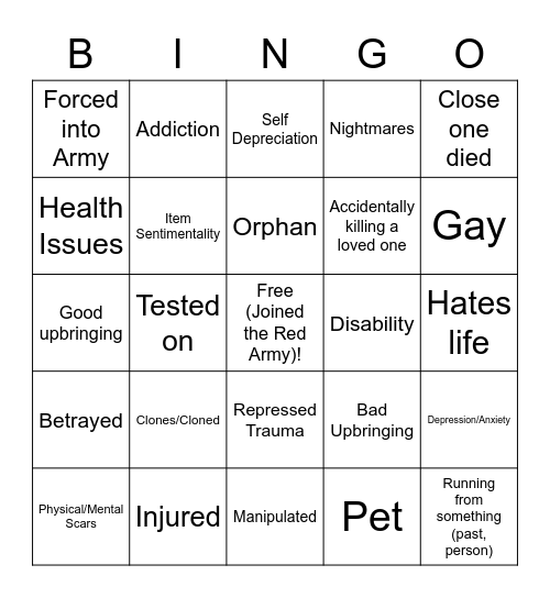 Red Army Trauma Bingo Card