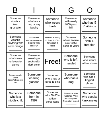 FIND THAT SOMEONE Bingo Card