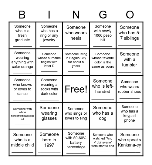 FIND THAT SOMEONE Bingo Card