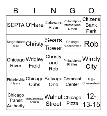 Chicago/Philadelphia Bingo Card