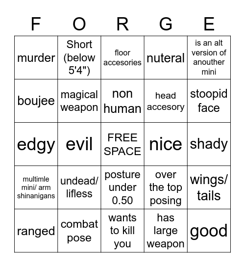 Hero forge bingo V2 Bingo Card