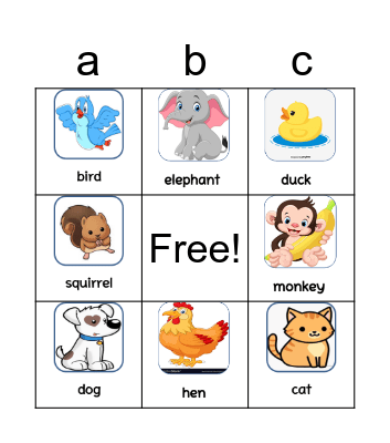Bingo Animals Bingo Card