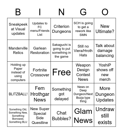 Live Letter LXXIII Bingo Card