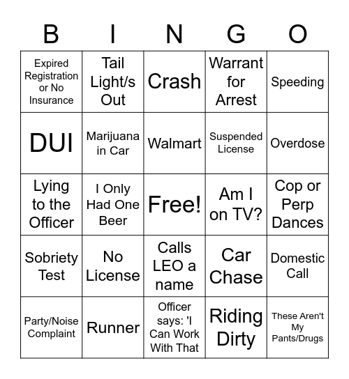 ON PATROL: LIVE Bingo Card