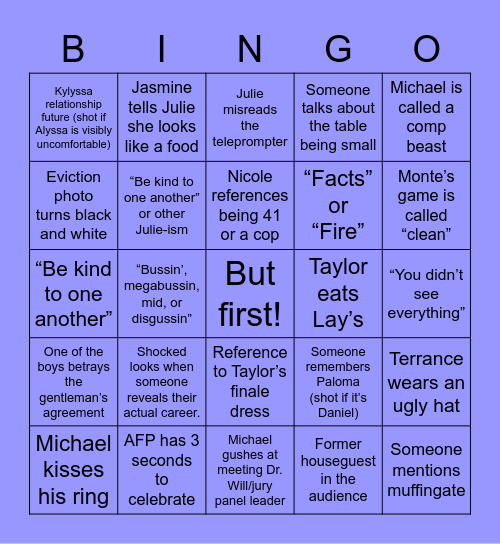 Big Brother Bingo Card