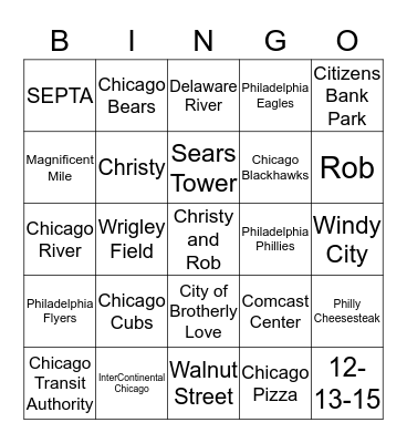 Chicago/Philadelphia Bingo Card