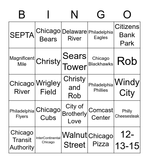 Chicago/Philadelphia Bingo Card