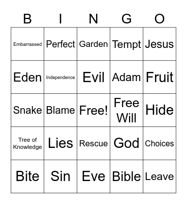 Adam and Eve Bingo Card
