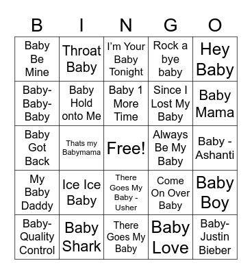 BABY SONG Bingo Card