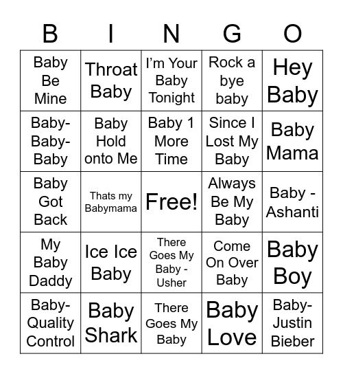 BABY SONG Bingo Card