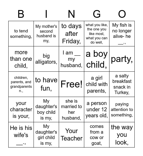 NTIF-1 Thinko Unit 1 Bingo Card