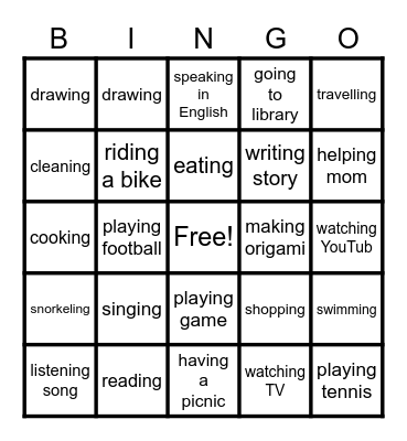 I like ..... Bingo Card