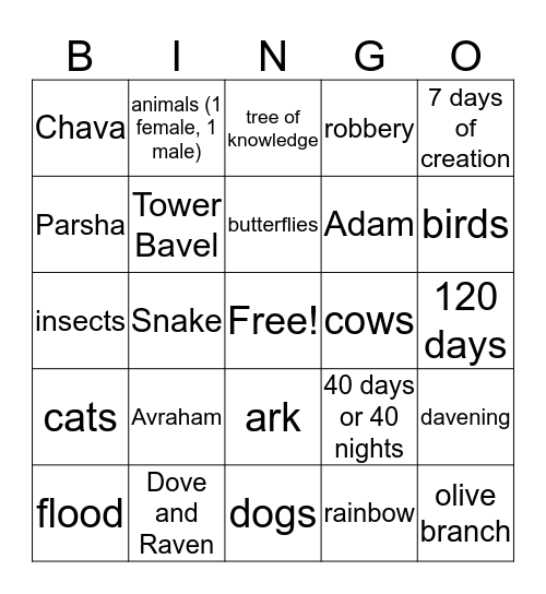 Noach Bingo  Bingo Card