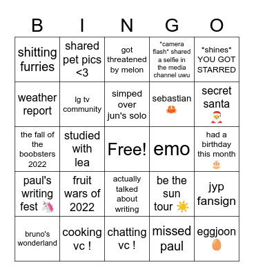 Writer's Haven September Edition Bingo Card