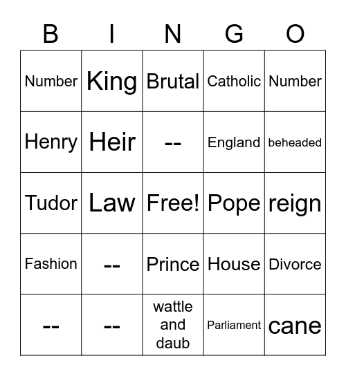 Henry VIII Bingo Card