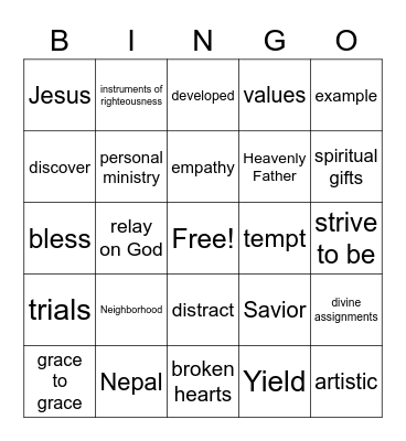 “I Have a Work for Thee” Bingo Card