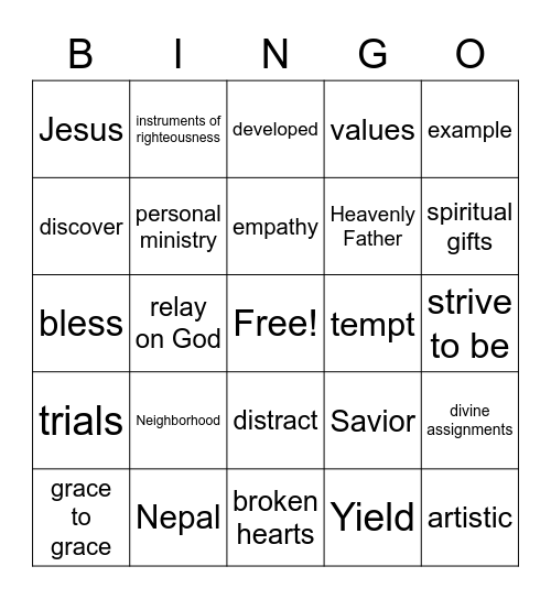 “I Have a Work for Thee” Bingo Card