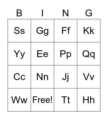 alphabet Bingo Card