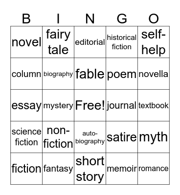 GENRE BINGO Card
