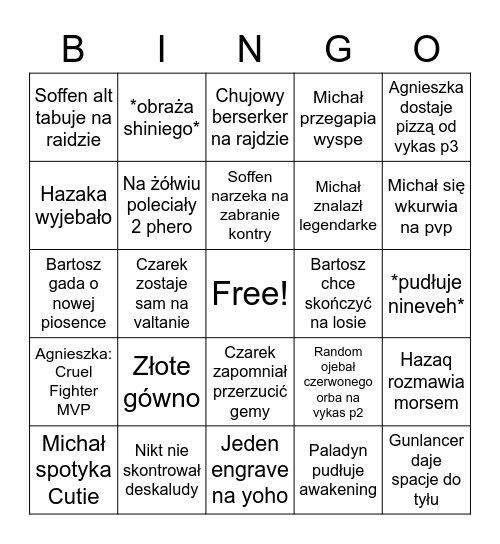 Komenda Bingo Card