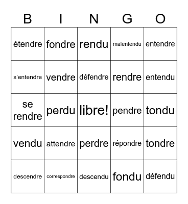 RE verbs in French Bingo Card