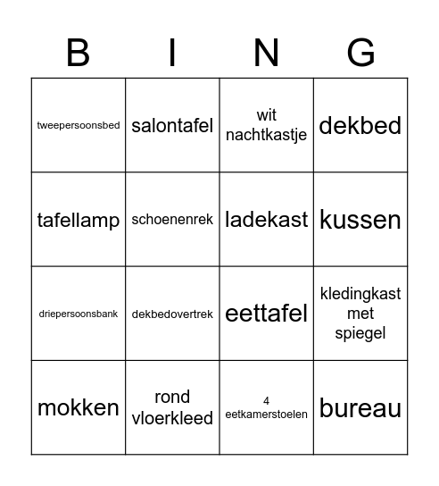 het huis inrichten Bingo Card
