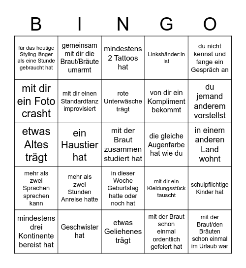 Finde eine Person, die... Bingo Card