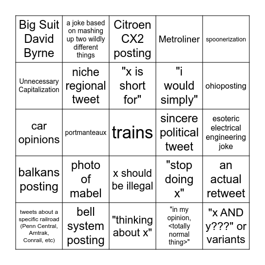 Huster Bingo Card