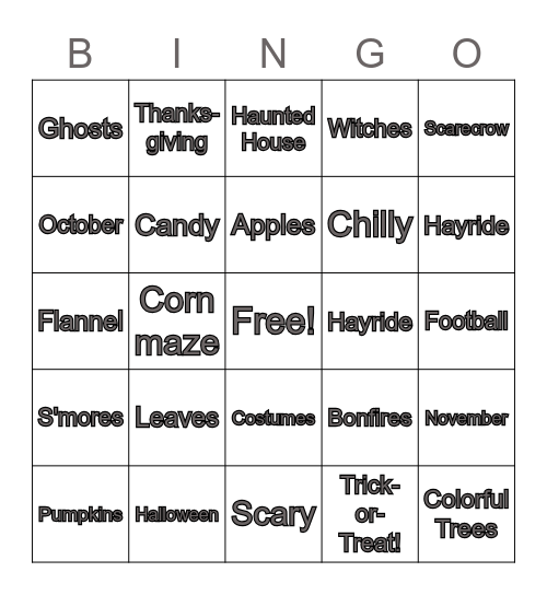 It's Fall Y'all Bingo Card