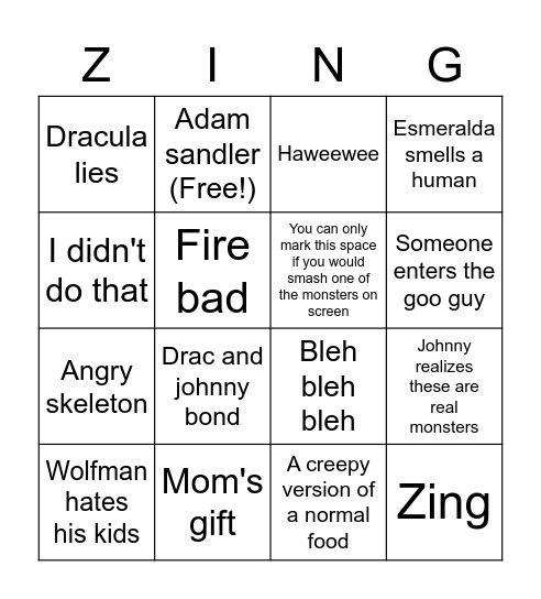 Hotel Transylvania Bingo Card