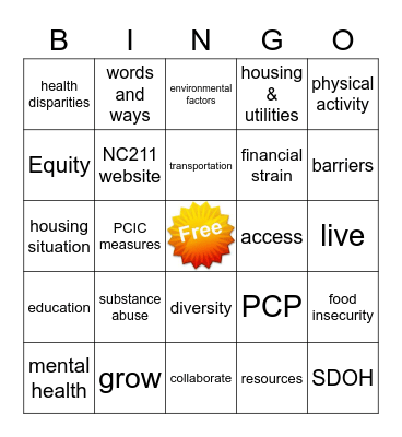 SDOH Bingo Card