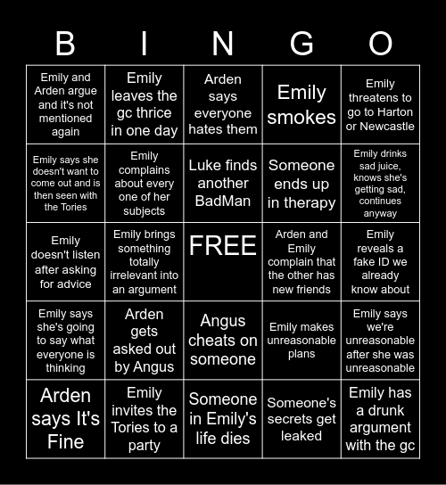 Bad Things Happen Bingo Card