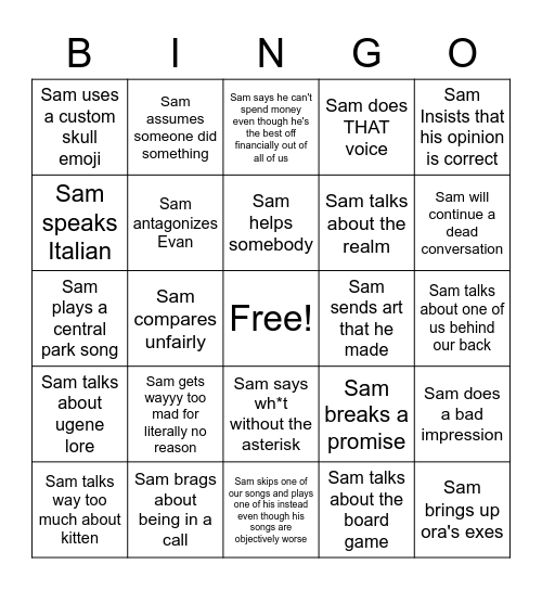 Sam bingo Card
