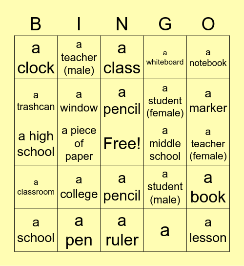 La scuola Bingo Card