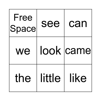 Sight Word Bingo Card