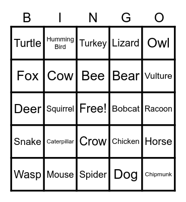 Cabin Creatures Bingo Card