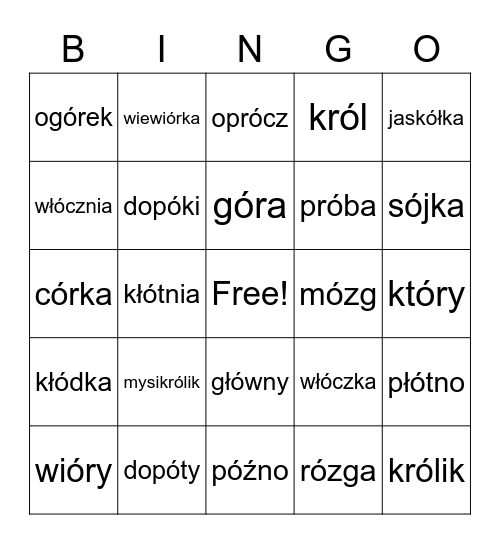 Ó niewymienne Bingo Card