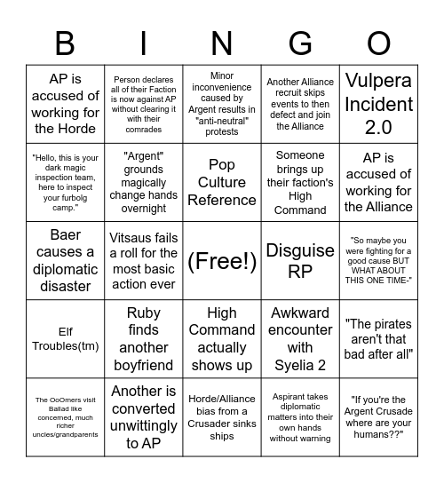 AP Ashenvale Bingo Card