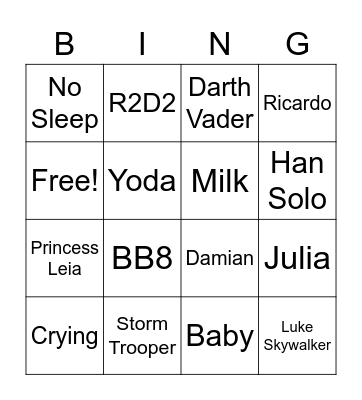 Julia and Ricardo's Baby Shower Bingo Card