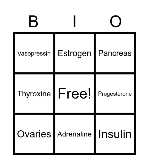 ENDOCRINE SYSTEM Bingo Card