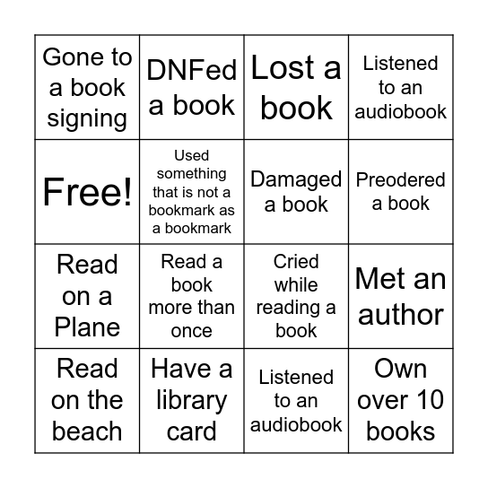 Book Club Bingo Card